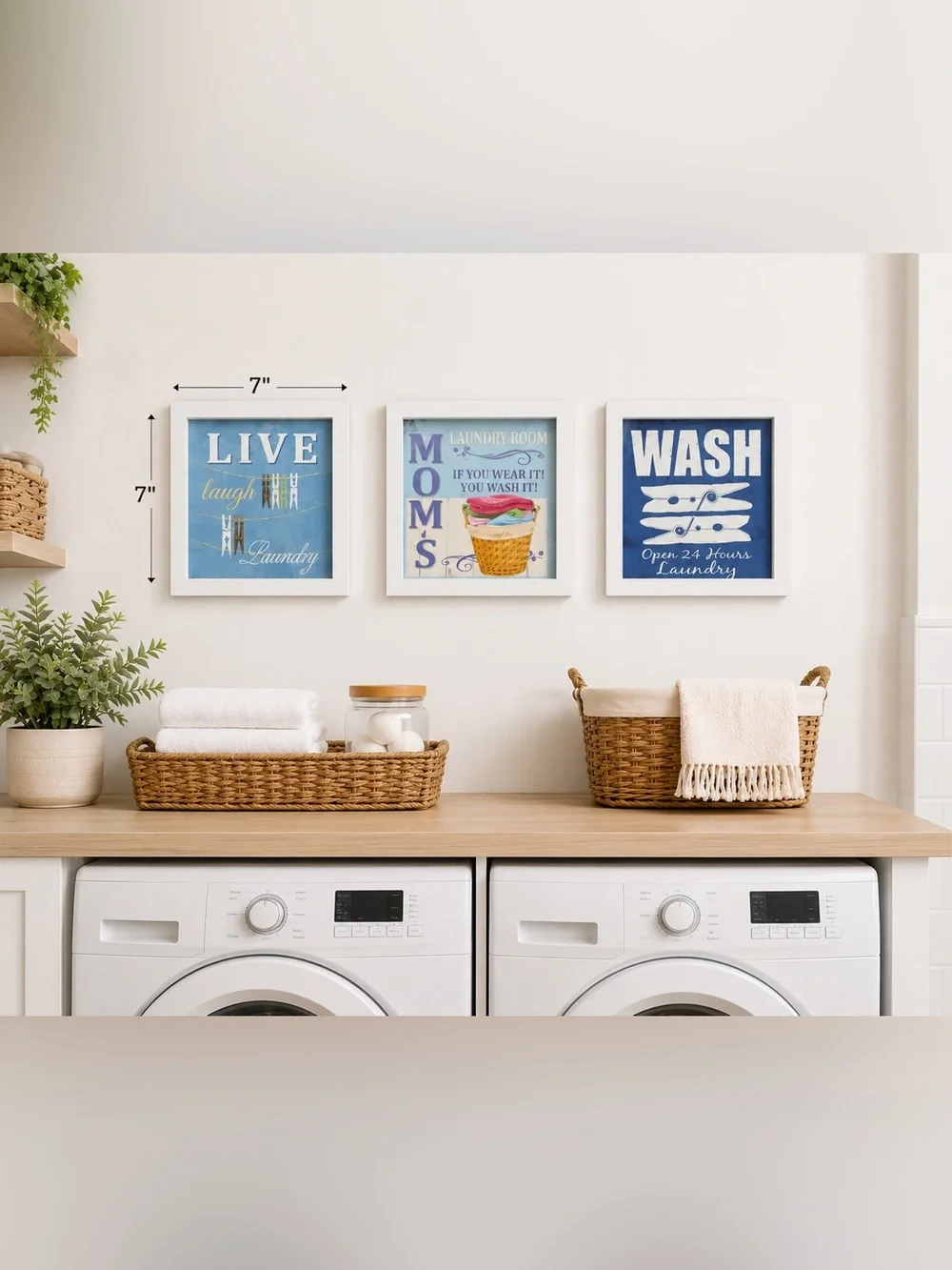 Laundry Room Wall Art Set of 3 Farmhouse White Framed Laundry Rustic Signs Decor